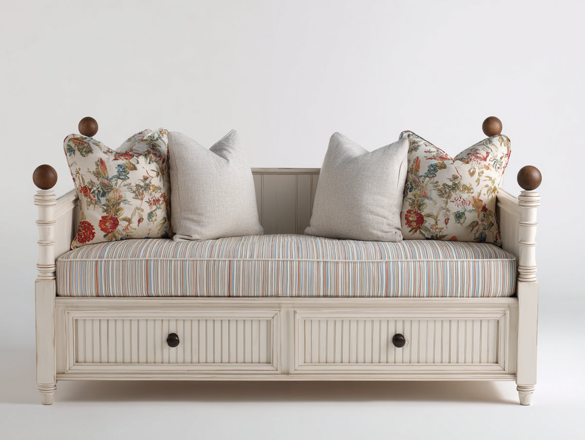 Schlafsofa aus Holz 205 x 105 x 95 cm - Cremeweiß - Landhausstil mit 2 Schubladen