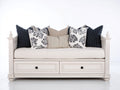 Schlafsofa Holzwerkstoff 205x100x100 cm - Cremeweiß-Schwarz - Klassisches Landhausdesign mit 2 Schubladen für Gästezimmer