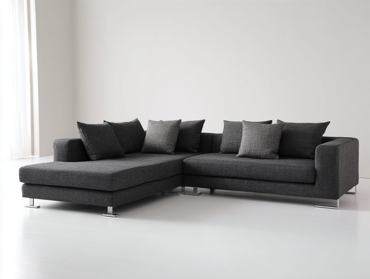 Ecksofa Stoffpolsterung 260x180x80 cm - Dunkelgrau-Chrom - Modernes Design für Wohnzimmer