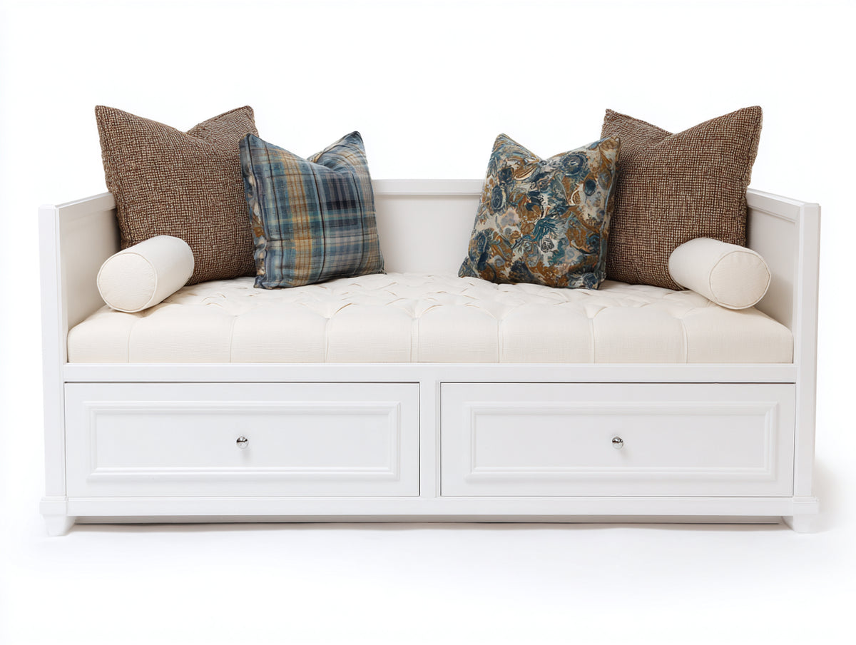 Schlafsofa mit 2 Schubladen 205x95x88 cm - Weiß - Holzrahmen mit gepolsterter Liegefläche - Stauraum für Gästezimmer und Wohnbereich