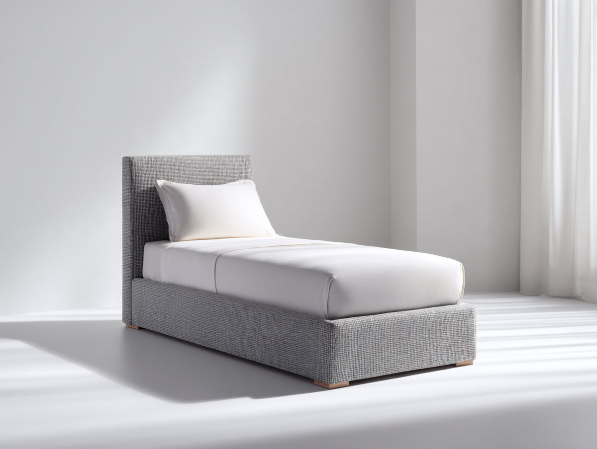 Einzelbett Polsterbett 200 x 90 x 90 cm - Grau - modernes Stoffbett mit gepolstertem Kopfteil