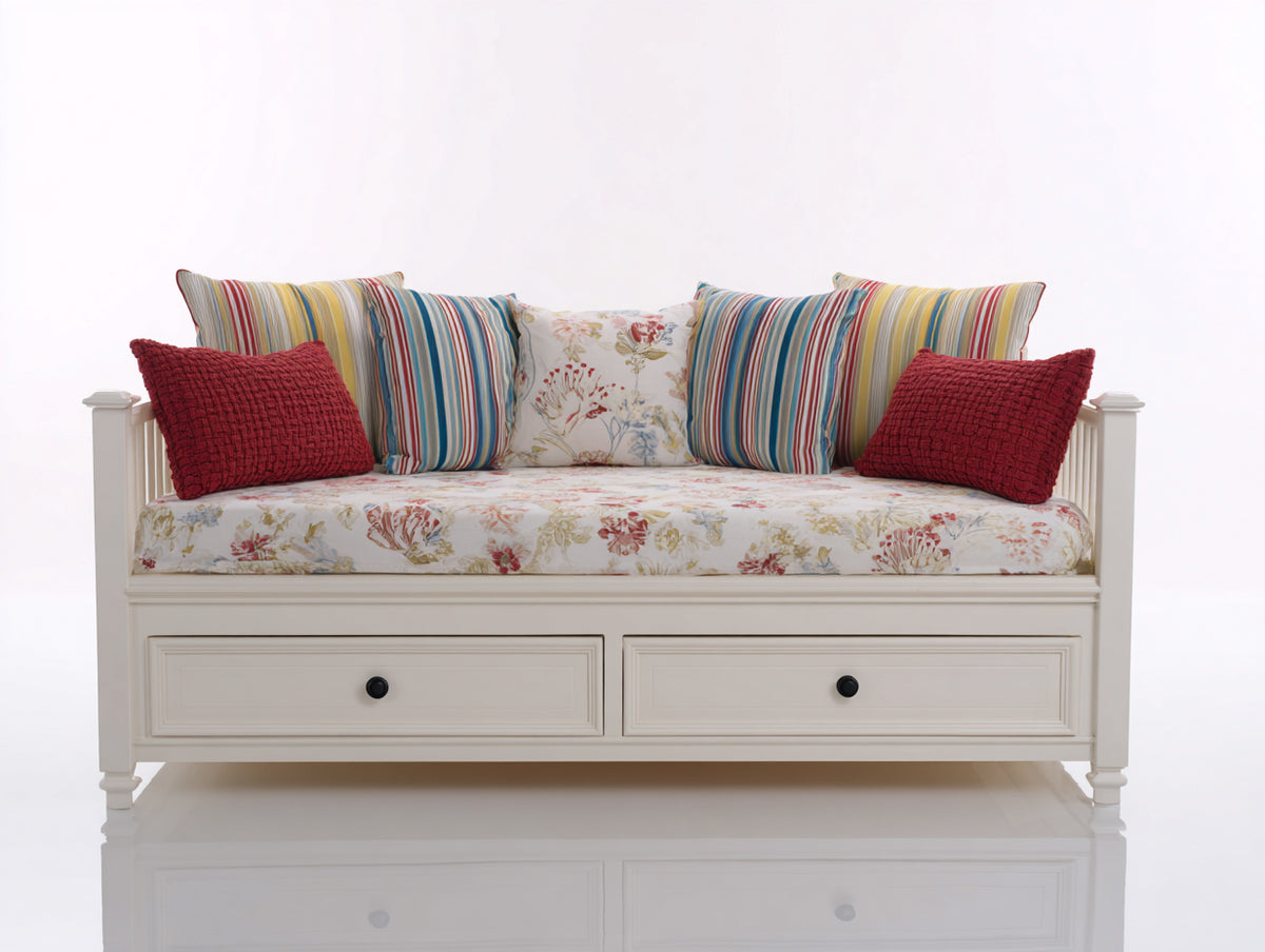Schlafsofa aus Holz 200 x 100 x 90 cm - Weiß - Landhausstil mit 2 Schubladen