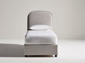 Einzelbett mit Stoffbezug 205 x 100 x 120 cm - Beige - Modernes Polsterbett mit abgerundetem Kopfteil