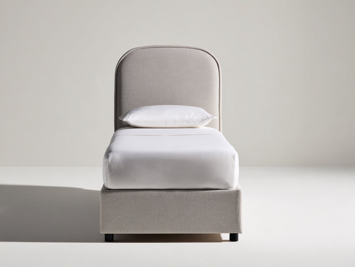 Einzelbett mit Stoffbezug 205 x 100 x 120 cm - Beige - Modernes Polsterbett mit abgerundetem Kopfteil