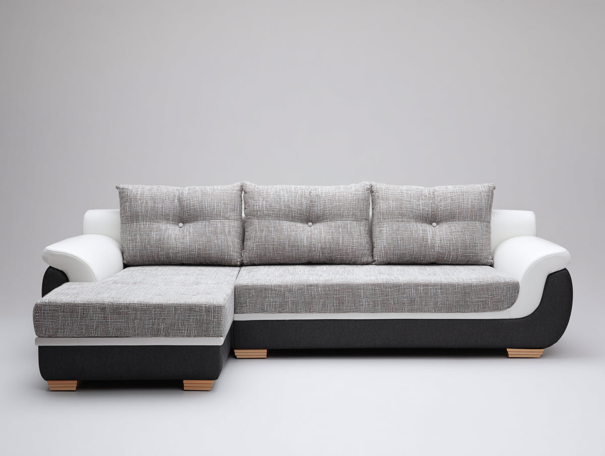 Ecksofa mit Stoffbezug 260x170x90 cm - Grau und Schwarz - gepolsterte Sitzfläche - modernes Design für Wohnzimmer