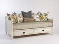 Schlafsofa aus Holz mit Stoffauflage 200 x 95 x 95 cm - Weiß-Mehrfarbig - Mit 2 Schubladen und klassischem Design
