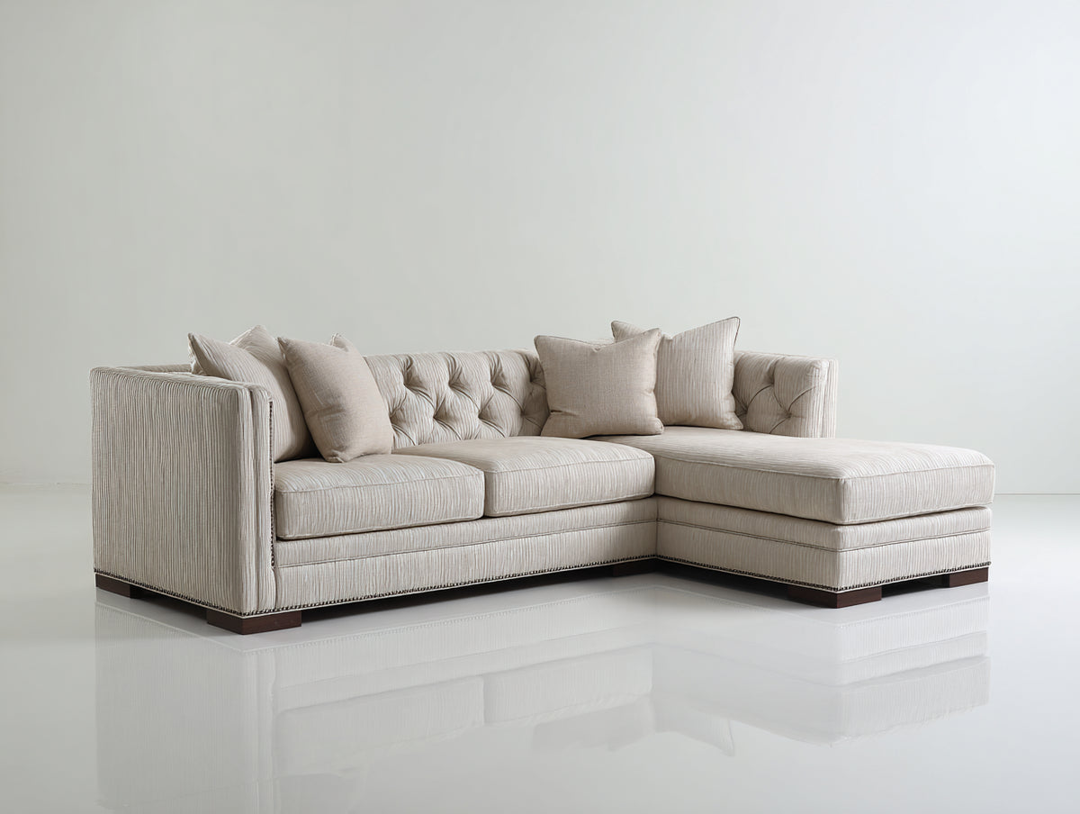 Ecksofa Stoffbezug 275 x 190 x 88 cm - Creme - modernes L-förmiges Sofa mit breiter Chaiselongue und Knopfheftung
