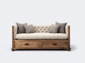 Schlafsofa Holzrahmen 200 x 90 x 85 cm - Naturholz Beige - gepolstertes Tagesbett mit 2 Schubladen