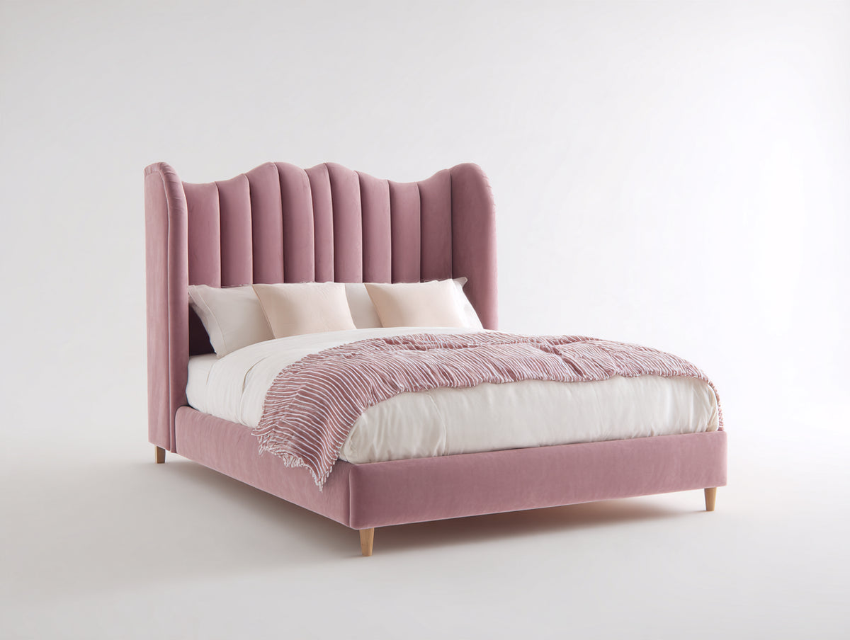 Doppelbett mit Stoffbezug 210x170x145 cm - Rosa - gepolstertes hohes Kopfteil - moderner Schlafzimmerstil