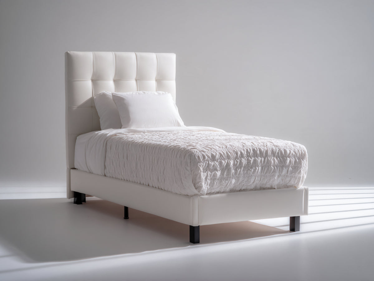 Einzelbett Polsterbett 200 x 90 x 90 cm - Weiß - modernes Bett mit gepolstertem Kopfteil und Steppdesign