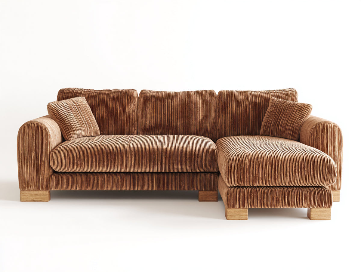 Ecksofa Cordstoff 270 x 170 x 85 cm - Braun - modernes L-förmiges Sofa mit breiter Chaiselongue