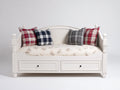 Schlafsofa aus Holz mit Stoffauflage 200 x 95 x 95 cm - Weiß-Mehrfarbig - Mit 2 Schubladen und klassischem Design