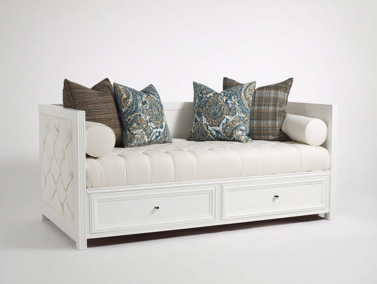 Schlafsofa 200 x 90 x 90 cm - Weiß Cremeweiß - gepolstertes Tagesbett mit Holzrahmen und 2 Schubladen