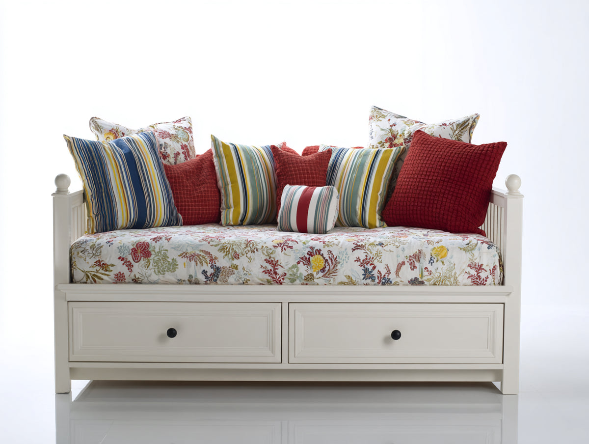Schlafsofa mit 2 Schubladen 205x95x90 cm - Weiß - Holzrahmen mit seitlichen Lehnen - Stauraum für Gästezimmer und Wohnbereich