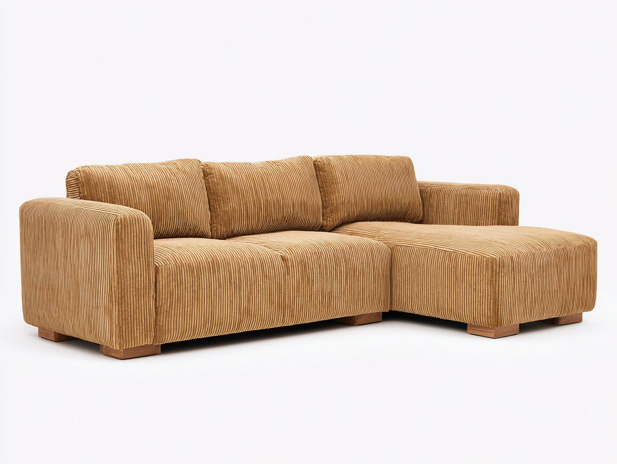 Ecksofa Cordstoff 275x175x80 cm - Cognac-Braun - Modernes Design mit großzügiger Sitzfläche für Wohnzimmer