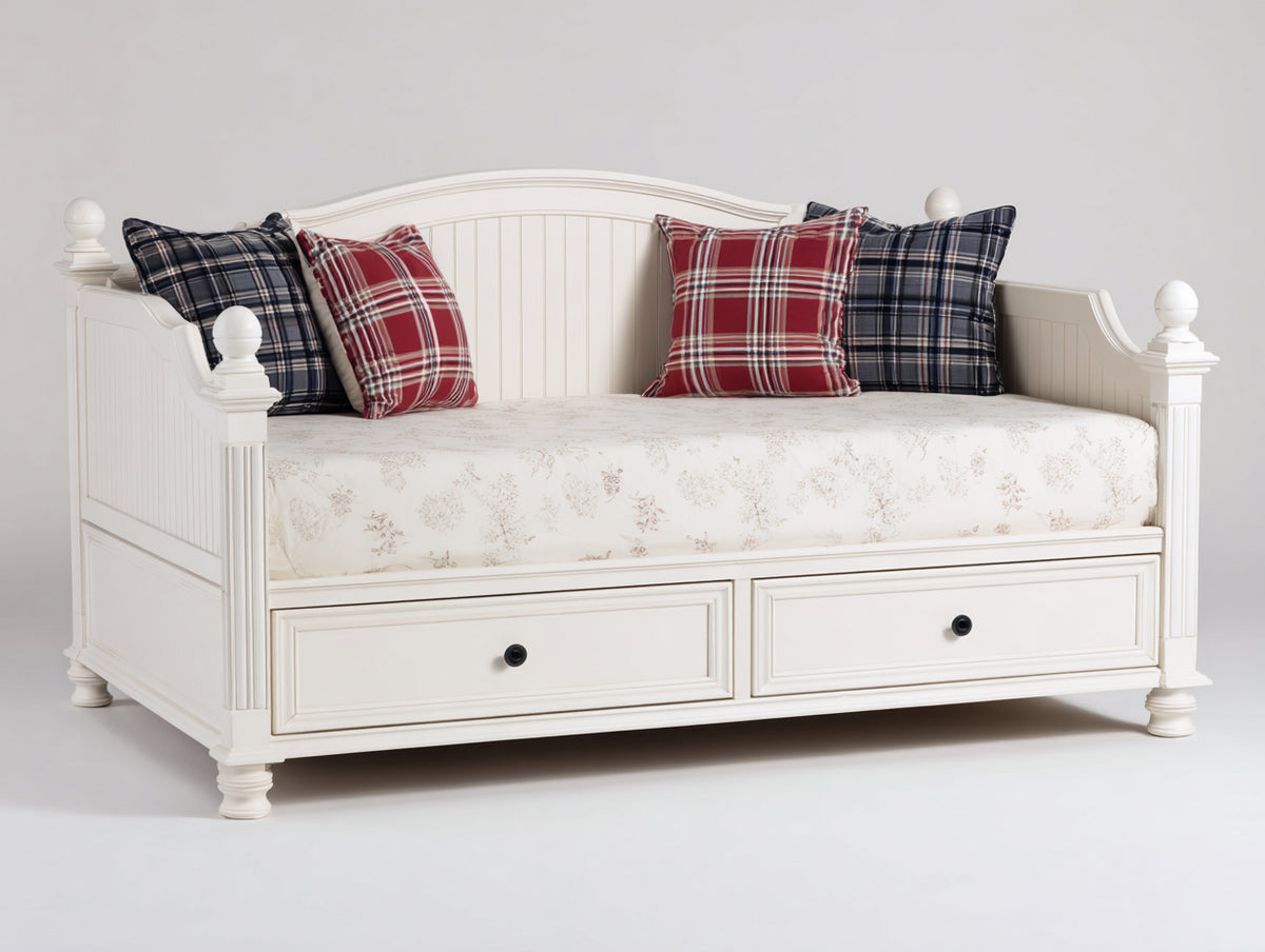 Schlafsofa aus Holz 205 x 100 x 95 cm - Weiß - Landhausstil mit 2 Schubladen
