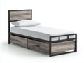 Einzelbett mit 2 Schubladen 205x100x105 cm - Schwarz und Grau - Metallrahmen mit Holzoptik - platzsparendes Stauraumbett